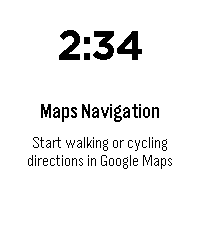 Watch waiting for a trip: the clock, the name Maps Navigation and a line asking you to start walking or cycling directions in Google Maps